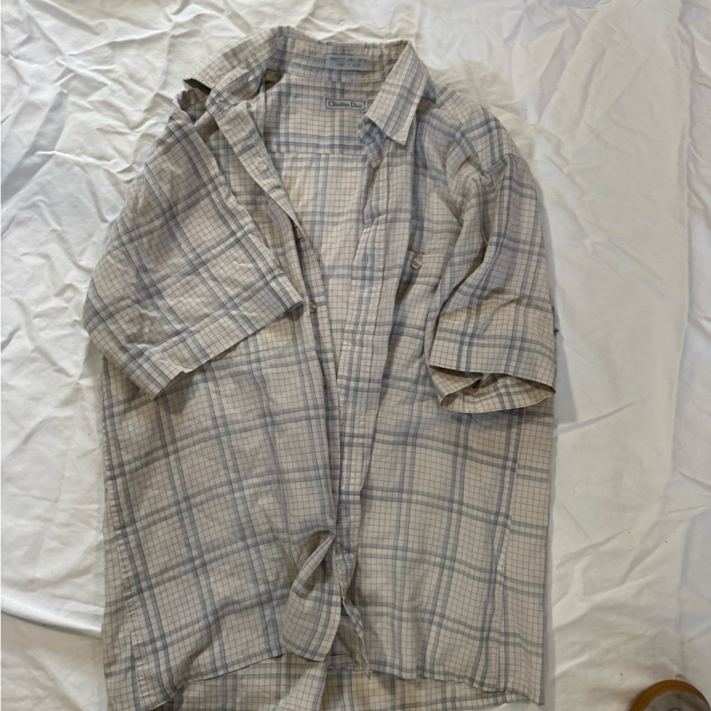 Dior Beige and Blue Plaid Shirt